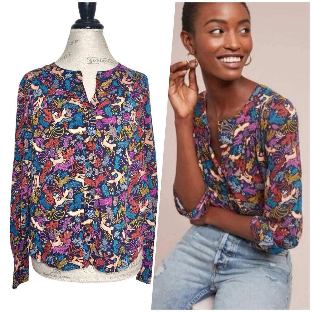 25 of 52 Conversations | Women | Forest Friend Fanciful Button Up Blouse | Sz 6